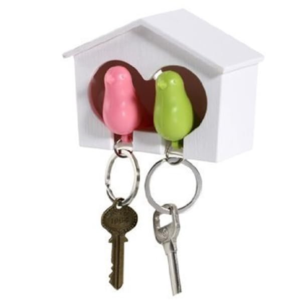 RORPOIR Birdhouse Key Ring Holder with 2 Sparrows Abs Plastic Wall Mountable White Birdhouse