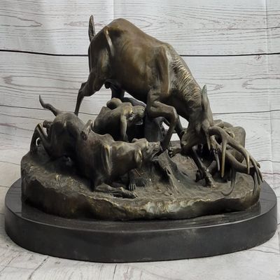 Huge Sale Elk Stag is Attacked by Pack of Wild Dogs Bronze Sculpture Figurine Gift Art Statue Dcor by Think Bronze
