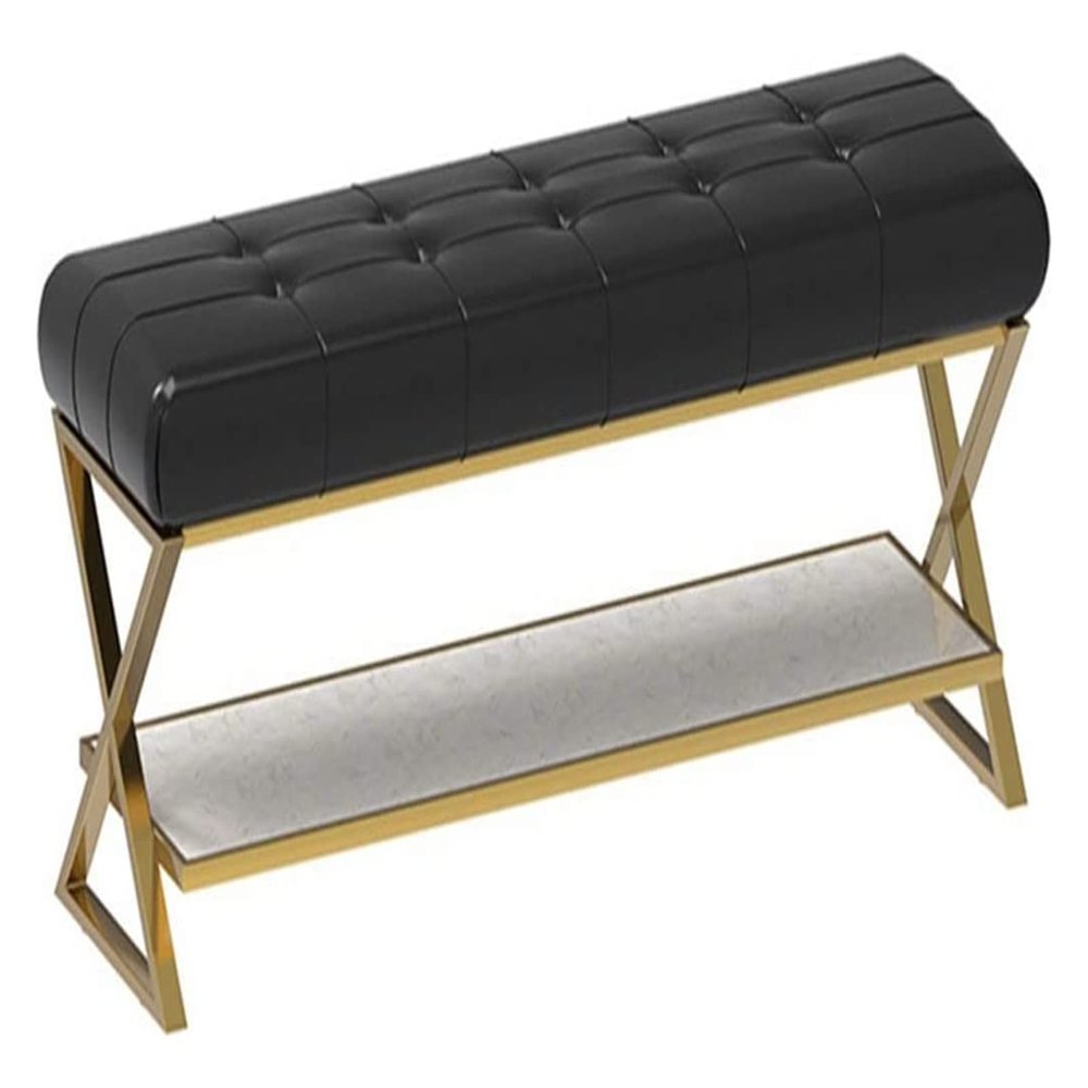 ALDEPO Shoe Cabinet Entryway Shoe Rack X Shaped Changing Table Stool with Soft Cushion on The Door Iron Shoe Rack Stool for Marble Worktop