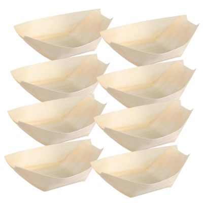 UPKOCH 200pcs Disposable Wooden Sushi Serving Trays Unique Boat-shaped Plates for Appetizers Desserts Snacks for Parties Picnics Bbq and Daily Dining