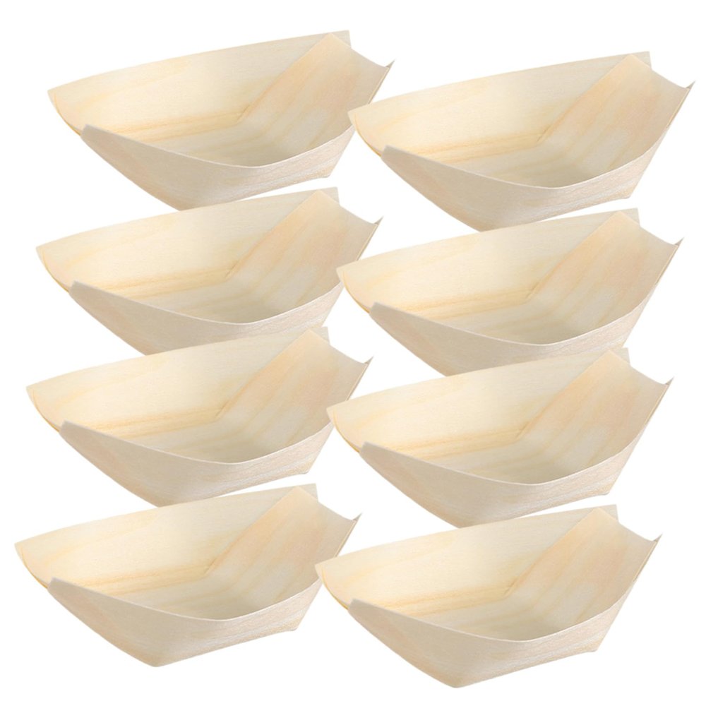 UPKOCH 200pcs Disposable Wooden Sushi Serving Trays Unique Boat-shaped Plates for Appetizers Desserts Snacks for Parties Picnics Bbq and Daily Dining