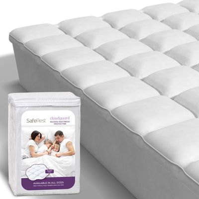 SafeRest CloudGuard - Queen Size Hybrid Mattress Protector & Pad (Extra Padded) - Waterproof Quilted Pillow Top Mattress Cover - Thick, Plush & Fitted Mattress Topper for Bed