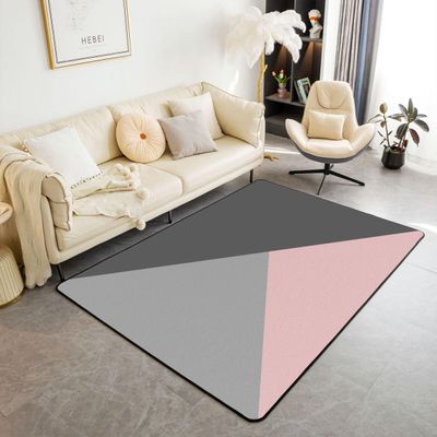 Erosebridal Pink Grey Area Rug for Girls Women Kids, Patchwork Geometric Triangle Rug 5x7, Pink Light Grey Dark Grey Carpet, Machine Wash Dry Decorative Rug for Living Room