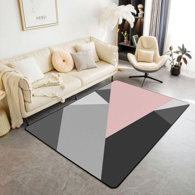 Erosebridal Black Grey Pink Area Rug 3X5, Geometric Triangle Rug for Kids Girls Women, Non Slip Carpet, Gray Dark Gray Modern Indoor Floor Mat for Living Room