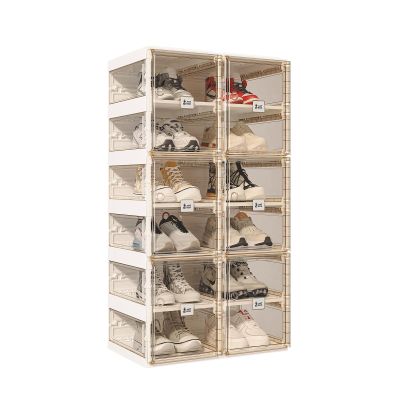 ANTBOX Foldable Shoe Rack,Shoe Organizers for Closet Plastic Shoe Storage Box For Entryway,Living Room,Large Sturdy Stackable Sneaker Cabinet Bins With Magnetic Clear Door 6 Tiers 12 Pairs