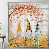 HVEST Fall Shower Curtain and Bathroom Rugs, Orange Maple Leaves Pumpkin Sunflower and Gnome on Rustic Wood Boards Shower Curtain with Bath Mat, 72X72 inches Autumn Farmhouse Shower Curtains Set view 2