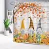 HVEST Fall Shower Curtain and Bathroom Rugs, Orange Maple Leaves Pumpkin Sunflower and Gnome on Rustic Wood Boards Shower Curtain with Bath Mat, 72X72 inches Autumn Farmhouse Shower Curtains Set view 4