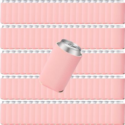 100 Pack Blank Beer Can Cooler Sleeves Soft Insulated Reusable Drink Cooler Bulk Collapsible Sublimation Can Cooler Sleeves for Wedding Party Supplies (Simple Style, Pink)