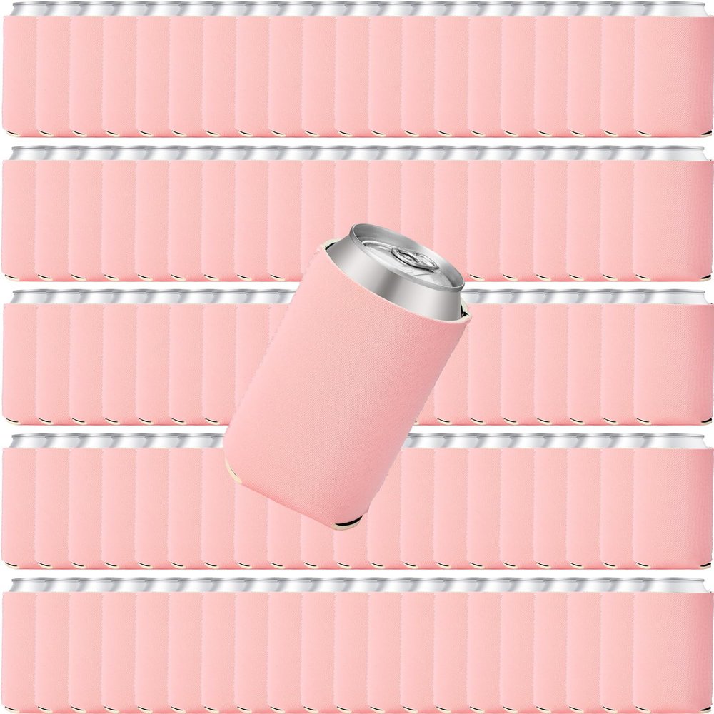 100 Pack Blank Beer Can Cooler Sleeves Soft Insulated Reusable Drink Cooler Bulk Collapsible Sublimation Can Cooler Sleeves for Wedding Party Supplies (Simple Style, Pink)