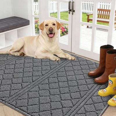 REFETONE Front Door Mat 32" x 40", Non-Slip Low Profile Doormat, Dark Gray