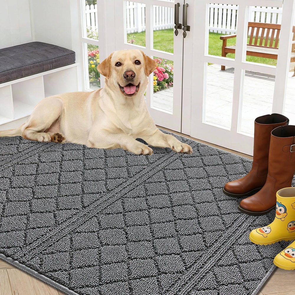REFETONE Front Door Mat 32" x 40", Non-Slip Low Profile Doormat, Dark Gray