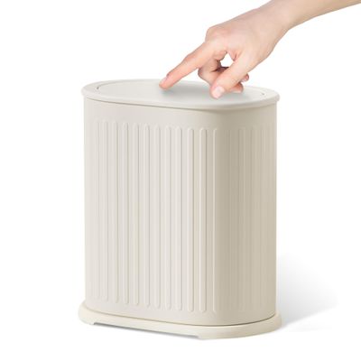 Steel Small Bathroom Trash Can with Lid Press Top 9L/2.4 Gallon Dog Proof Wastebasket with Removable Liner Bucket,Slim Bathroom Garbage Can Bin Under Desk/Sink Bedroom,Living Room,Office,Diaper