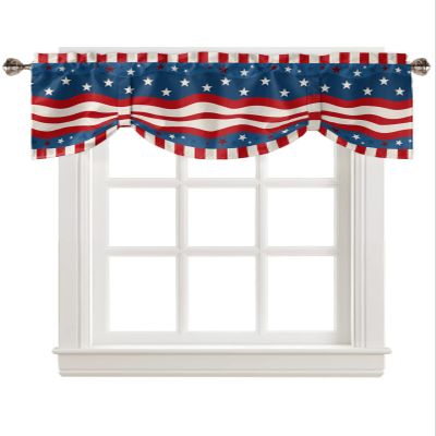 4th of July Stripes Star Tie Up Valance for Window, Linen Texture Patriot Independence Day Adjustable Balloon Window Shade Valance Curtain for Kitchen Cafe Bathroom Window Treatment 1 Panel 54x18