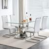 Goujxcy Modern Glass Dining Table Set for 4 with Rectangular Glass Top & 4 White PU Faux Leather Dining Chairs Glass Kitchen Table Set Dining Room Table Set for Home Kitchen Dining Room view 1