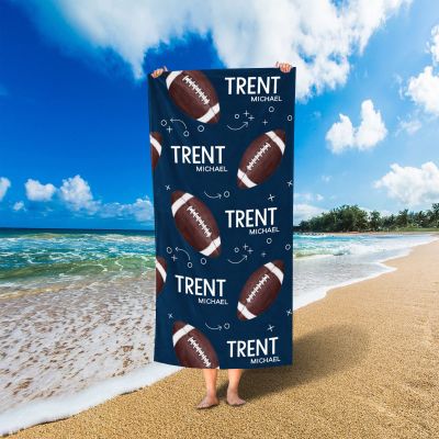 Personalized Football Beach Towel for Kids - Quick Dry Custom Name Towel for Sports Fans - Microfiber Towel for The Beach or Pool(35" x 70")