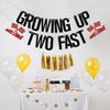 Growing Up Two Fast Banner, Two Curious Birthday Decorations, Racing Party Second Birthday Supplies, Black Red Glitter view 2