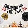 Growing Up Two Fast Banner, Two Curious Birthday Decorations, Racing Party Second Birthday Supplies, Black Red Glitter view 3