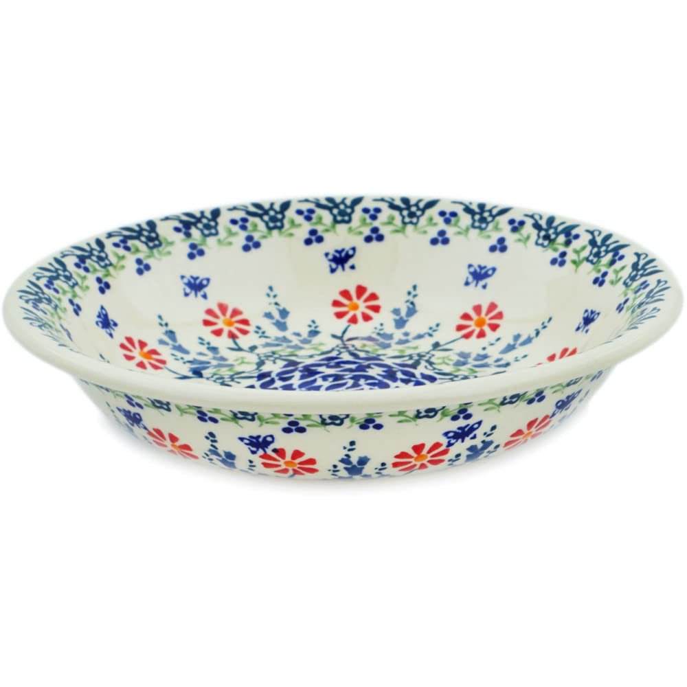Polmedia Polish Pottery Pasta Bowl 9-inch - Last Summer Flowers Pattern Handmade in Boleslawiec Poland + Certificate of Authenticity