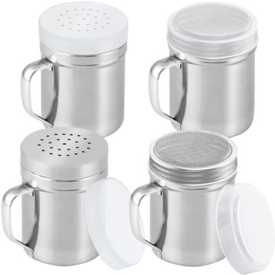 [2-pack] 6oz Metal Salt & Pepper Shaker with Medium Holes, [2-pack] 6oz Fine Mesh Shaker - With Handle and Lids