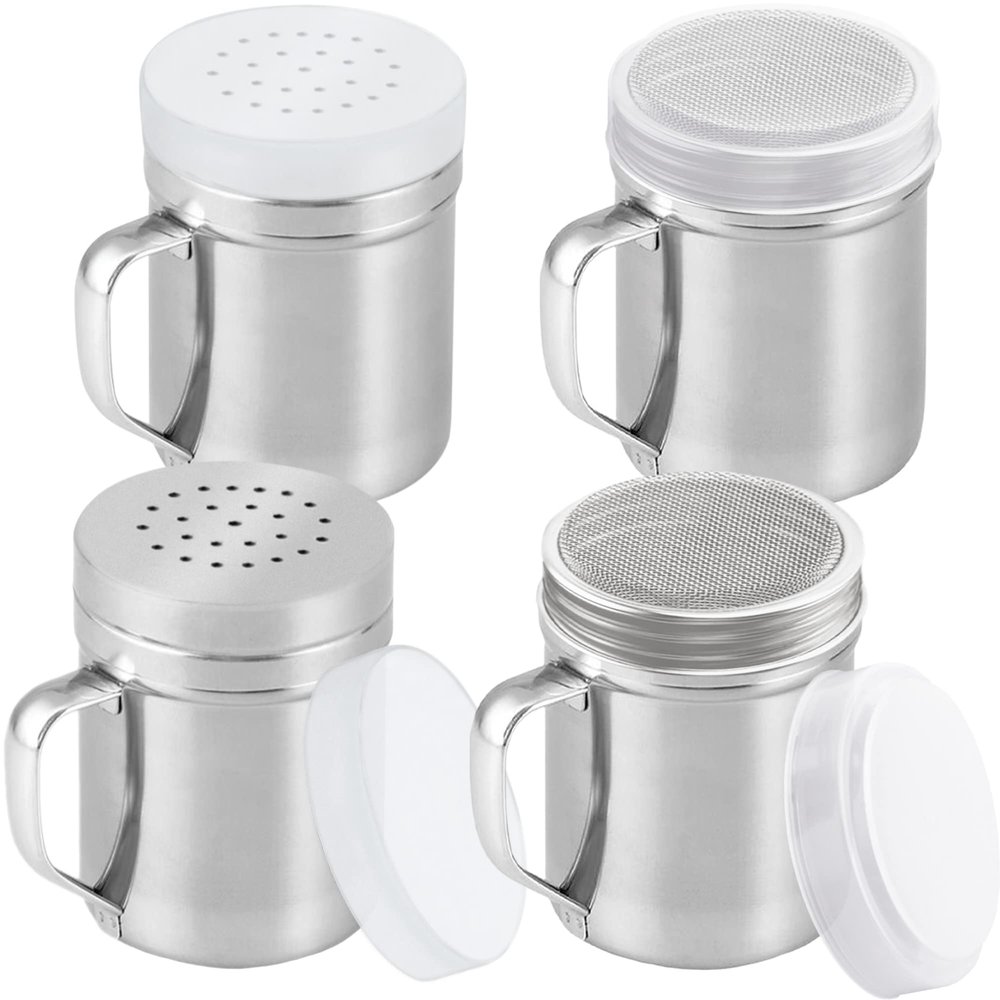 [2-pack] 6oz Metal Salt & Pepper Shaker with Medium Holes, [2-pack] 6oz Fine Mesh Shaker - With Handle and Lids