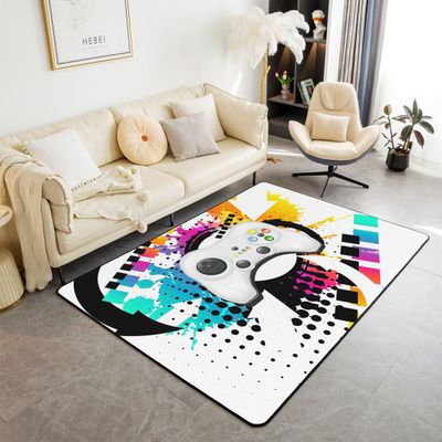 Kids Gaming Area Rug 5x6'6'' Gamer Carpet, Modern Console Game Controller Rug for Boys Girls Teens, White Gamepad Non Shedding Decorative Rug, Tie Dye Colorful Accent Rug Dorm Bedroom Grey White
