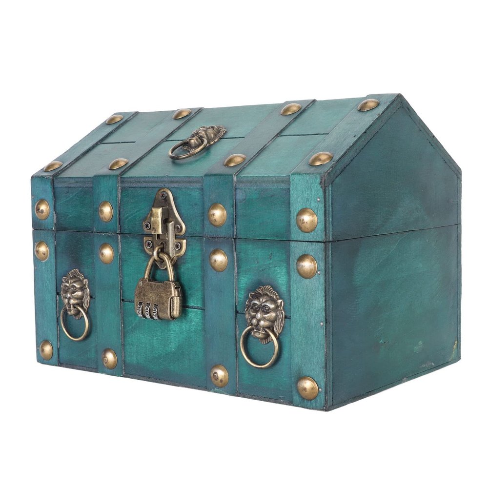 GLOGLOW Classic Chest Storage Box with Combination Lock, Multipurpose Compact Wood and Metal Storage Box for Jewelry, Small