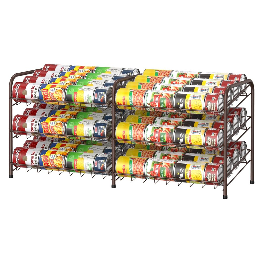 MOOACE Can Rack Organizer, 2 in 1 Can Storage Dispenser Holds up to 72 Cans, Can Organizer for Pantry Kitchen Cabinet, Brown