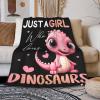 Dinosaur Blanket for Girls-Just a Girl Who Loves Dinosaurs-Dinosaur Gift for Girls Women-Cute Pink Dinosaur Pattern-Soft Lightweight and Warm Flannel Throw for Sofa Bed Camping 90"x120" view 1