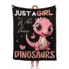 Dinosaur Blanket for Girls-Just a Girl Who Loves Dinosaurs-Dinosaur Gift for Girls Women-Cute Pink Dinosaur Pattern-Soft Lightweight and Warm Flannel Throw for Sofa Bed Camping 90"x120" view 2