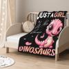 Dinosaur Blanket for Girls-Just a Girl Who Loves Dinosaurs-Dinosaur Gift for Girls Women-Cute Pink Dinosaur Pattern-Soft Lightweight and Warm Flannel Throw for Sofa Bed Camping 90"x120" view 3
