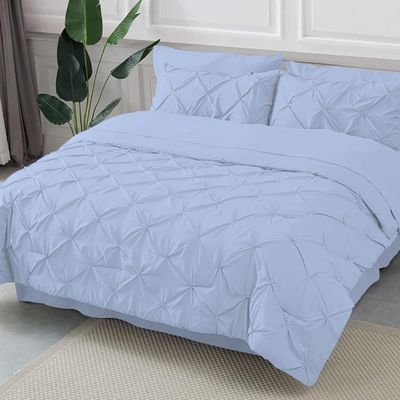 Favor Homes Twin Size Comforter Set 8 Piece Bed in a Bag with Bed Skirt, Fitted Sheet Twin 18 Inch Deep Pocket, Flat Sheet, 2 Pillowcases, 2 Pintuk Pillow Shams Sky Blue