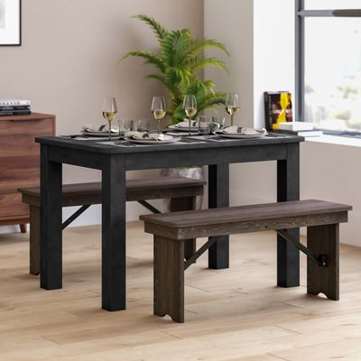 Taylor & Logan Ingles 46" x 30" Rectangular Black Wash Solid Pine Farm Dining Table