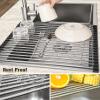 Tomorotec 21" x 15.5" Roll Up Dish Drying Rack Over Sink Drying Rack Sink Cover Kitchen Sink Accessories Gadget Multipurpose Organizer Foldable Stainless Steel Drainer view 2
