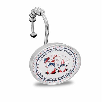 Shower Curtain Hooks,Stainless Steel Shower Curtain Rings with Land of Free Gnomes Balloons on Pentagram Background Crystal Glass Design Anti-Rust Decorative Shower Curtain Hooks for Bathroom 12PCS