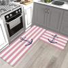 Nautical Kitchen Rugs and Mats Set of 2, Navy Blue Anchor Non-Slip Floor Doormat Comfort Area Runner Rug and Mat, Sweet Pink White Striped Indoor Entrance Carpet Home Decor view 1