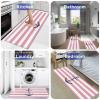 Nautical Kitchen Rugs and Mats Set of 2, Navy Blue Anchor Non-Slip Floor Doormat Comfort Area Runner Rug and Mat, Sweet Pink White Striped Indoor Entrance Carpet Home Decor view 3