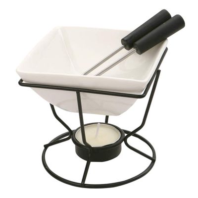 DEPILA 1 Set of Ceramic Butter Warmer Fondue Pot with Tealight Candle Chocolate Melt Pot Butter Cheese Melt Hot Pot for Cheese Chocolate Spoon