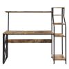 Desk with Shelves Laptop Study Writing Table Home Office Computer Desk with Hutch and Shelf/Writing Study Table with 5 Tier Bookshelves/Multipurpose PC Workstation(Brown) Study Desk with Storage view 1