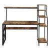 Desk with Shelves Laptop Study Writing Table Home Office Computer Desk with Hutch and Shelf/Writing Study Table with 5 Tier Bookshelves/Multipurpose PC Workstation(Brown) Study Desk with Storage view 4