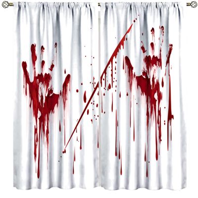 Blood Hand Curtains, Halloween Bloody Handprints Gloomy Scary Splattered Blood Spooky Eerie Horror Theme, Decorative Curtains for Boy Girl Bedroom Living Room, 2 Panel Set,55X63 Inch