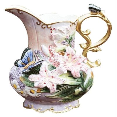 Lily Butterfly Vase Home Decoration Hydroponic Vase Garden Flower Bottle Elegant Style Vase Decoration Cafe Vases Kitchen Vases (Colour: Ceramic-White)
