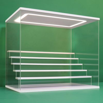 NONEMEY Clear Acrylic Display Case Stand with LED Light 2/3/4/5/6 Tier Storage Box Showcase Dustproof Organizer Box for Collectibles (White 6 Tiers 19.6 * 12.5 * 16.5inch)