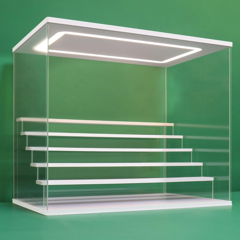 NONEMEY Clear Acrylic Display Case Stand with LED Light 2/3/4/5/6 Tier Storage Box Showcase Dustproof Organizer Box for Collectibles (White 6 Tiers 19.6 * 12.5 * 16.5inch)