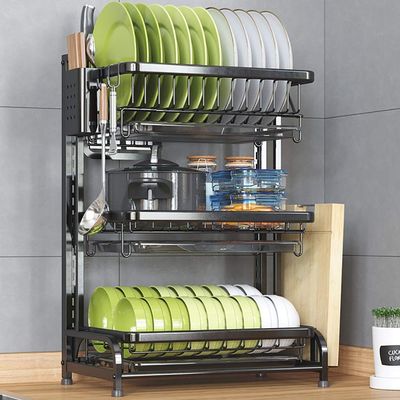 Dish Drying Rack Sink Dish Racks,Dish Rack,201 Stainless Steel Kitchen Countertop Dish Drying Rack Drain Rack Tableware Drainer Organizer - 2 Tier / 3 Tier/Black/3 Tier