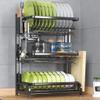 Dish Drying Rack Sink Dish Racks,Dish Rack,201 Stainless Steel Kitchen Countertop Dish Drying Rack Drain Rack Tableware Drainer Organizer - 2 Tier / 3 Tier/Black/3 Tier view 1