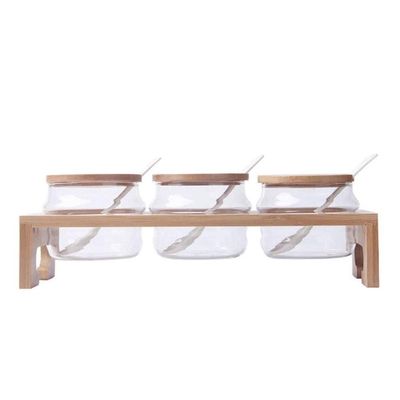Clear Seasoning Rack Spice Pots - 4 Piece Glass Seasoning Box - Storage Container Condiment Jars - Cruet with Cover and Spoon