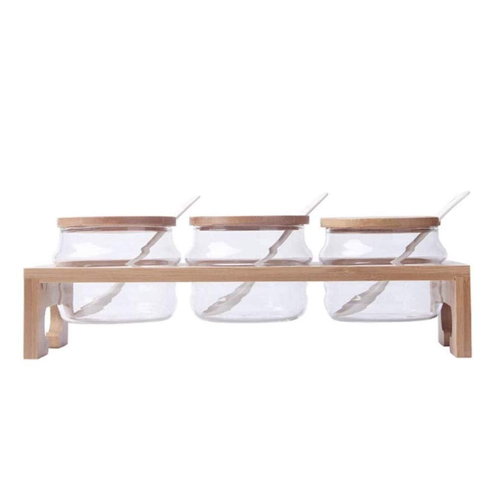 Clear Seasoning Rack Spice Pots - 4 Piece Glass Seasoning Box - Storage Container Condiment Jars - Cruet with Cover and Spoon