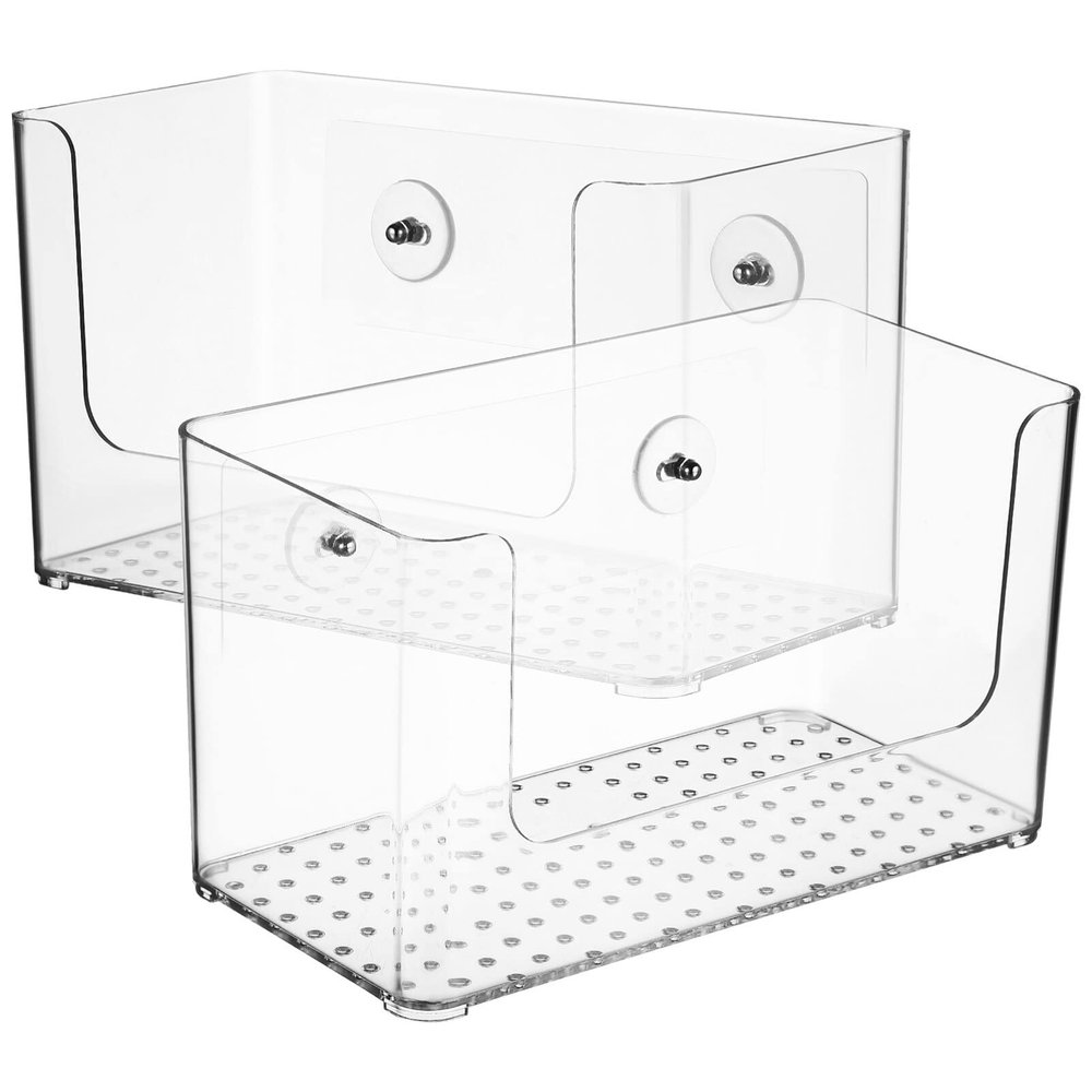 Cabilock 2pcs Clear Adhesive Wall-mounted Storage Box for Bathroom Versatile Organizer for Shower Kitchen No Drilling Required Easy to Clean Capacity Lengths