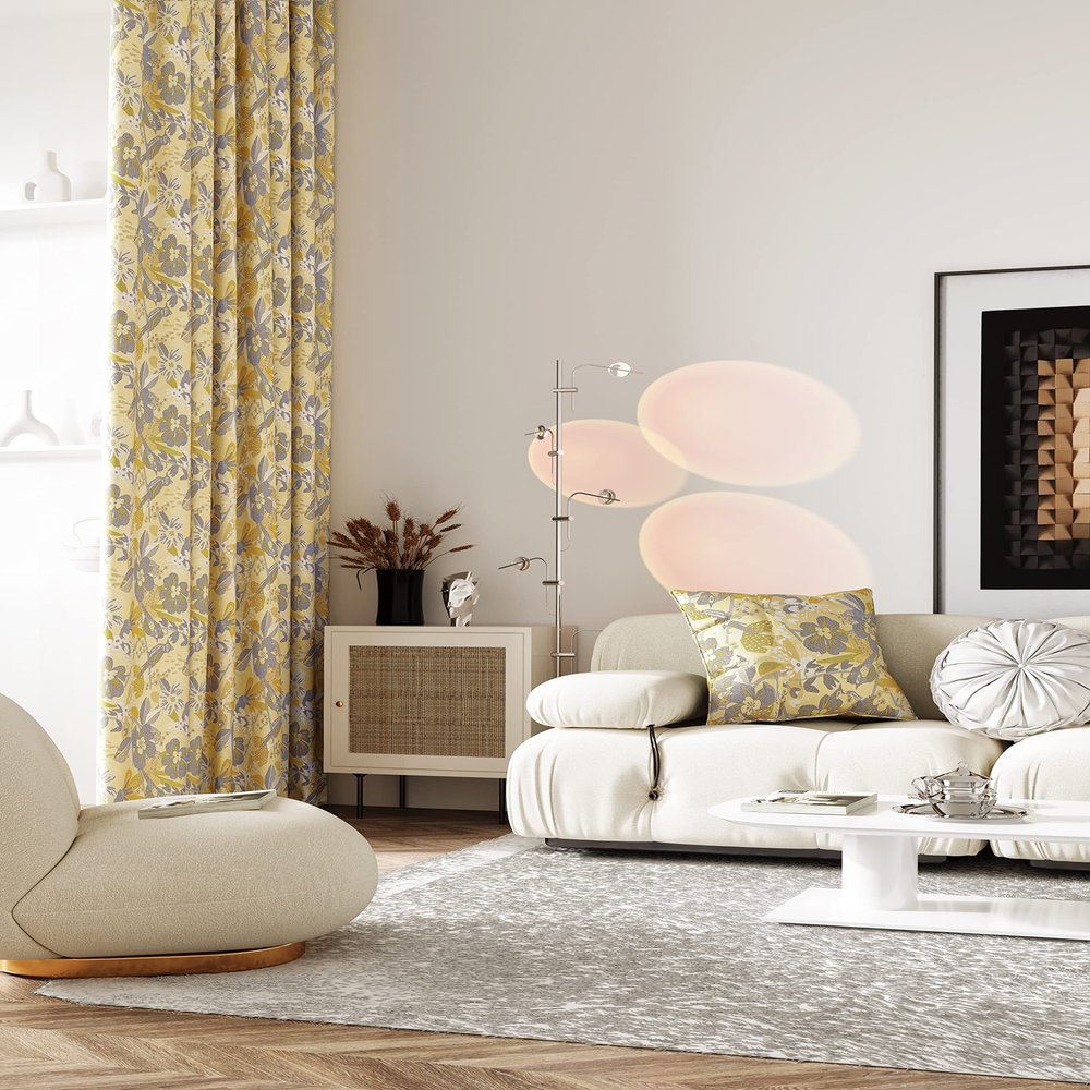 Yellow Window Curtains Drapes for Living Room 120 Inch Length 1 Panel Set Long Cotton Linen Textured Floral Jacquard Semi Blackout Farmhouse Darkening Curtain for Bedroom (Grommet, 100"W x 120"L)