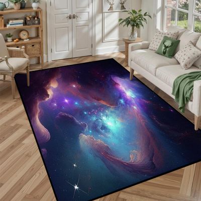 5' X 7' Galaxy Area Rug Bedroom Living Room for Girls Kids Boys Carpet Nebula Vortex Throw Rugs Purple Blue Cloud Floor Mat